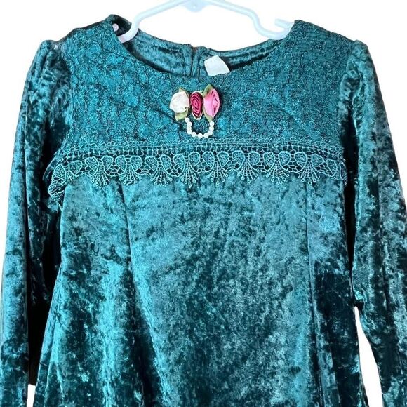 Vintage‎ Kids Essence Toddler Girl Green Velvet Dress size 3T - Picture 2 of 6
